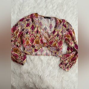 Zara Multicolor Tie-Front Crop Top